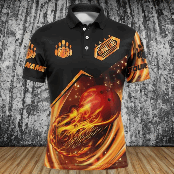 Men's bowling shirt custom name flame bowling shirt, personalized bowling team shirts bowling jerseys NQS4453