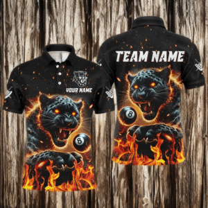 Personalized Panther Fire Flame 8 Ball Billiard Shirts For Men Custom Billiard League Team Jerseys TDM3092