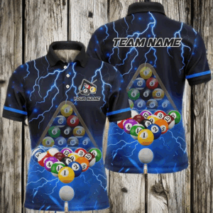 Thunder Lightning Storm Custom 3D Billiard Shirts For Men, Billiard Balls Team Jerseys | Blue TDM3049