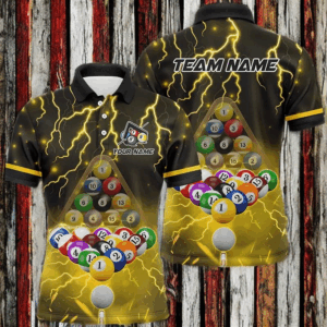 Thunder Lightning Storm Custom 3D Billiard Shirts For Men, Billiard Balls Team Jerseys | Yellow TDM3047
