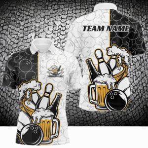 Custom Funny Bowling And Beer Team Bowling Polo Shirts For Men, Bowling Pattern Shirt IPHW8891