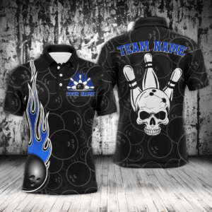 Men Skull Bowling Jersey Custom Bowling Team Shirts Unisex Bowling Men Short Sleeve Polo Shirt CP30