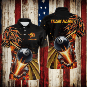 Flaming 8 Ball Pool Crack Billiard Shirts For Men Custom Pool Billiard Shirt Team Jerseys |Orange TDM3043