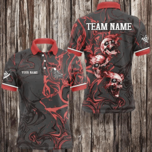 Black And Red Abstract Custom Skull Smoke Billiard Shirt For Men, Billiard Jersey Pool Player Shirt TDM3042