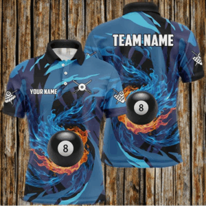 Personalized Blue Whirling 8 Ball Pool Flame Men Billiard Shirts, Billiard Jerseys 8 Ball Costume TDM3041