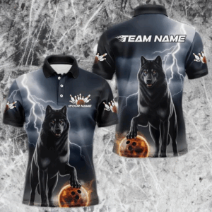 Custom Thunder Lightning Wolf Bowling Polo Shirts For Men, Wolf Bowling Jerseys IPHW8307