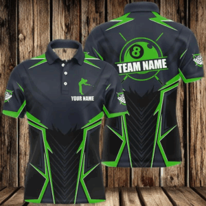 Billiard Jerseys For Men Custom Polo & Quarter-Zip Billiard Team Shirts, 8 Ball Pool Shirt |Green TDM3031