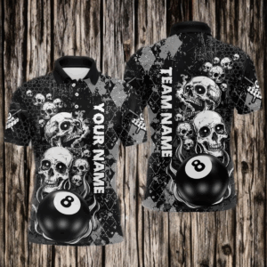 Grunge Argyle Pattern Custom Scary Skull Men Billiard Shirts, Billiard Jerseys Billiard Team Shirt TDM3028