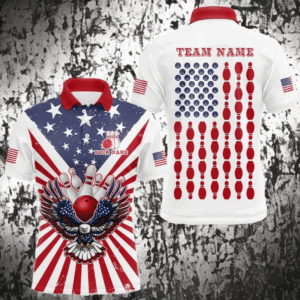 Red, White and Blue American Flag Eagle Bowling Shirts For Men Custom Patriotic Bowling Team Jersey NQS9117