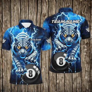 Personalized Thunder Lightning Tiger Billiard Shirt For Men Custom Blue Billiard League Pool Jersey TDM3027