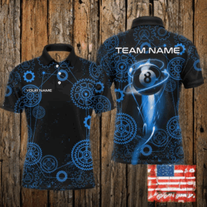Personalized Blue Billiard Shirts For Men Custom Gearwheel Pattern Billiard Jerseys Team Uniform TDM3026