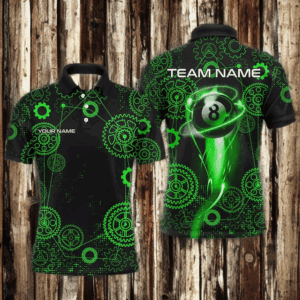 Personalized Green Billiard Shirts For Men Custom Gearwheel Pattern Billiard Jerseys Team Uniform TDM3025