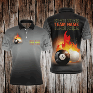 Personalized 8 Ball And Cue Ball Pool Black 3D Polo Shirts For Men, Custom Name Billiards Jerseys VHM0313