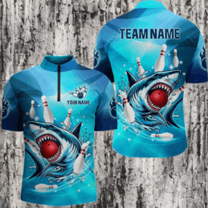 Blue Shark Bowling Shirt for Men Custom Shark Bowling Team Jerseys, personalized gift for bowlers NQS8929