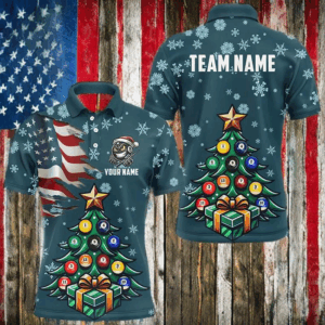 Personalized Christmas Billiard Shirts For Men Custom US Flag Christmas Pine Tree Billiard Jerseys TDM3010