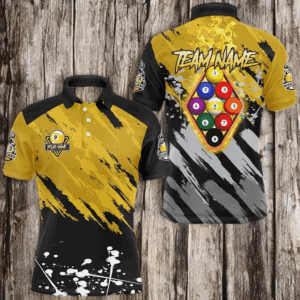 Customized Yellow Billiard Ball 9 Burning Rack Polo & 1/4 Zip Shirt For Men, 9 Ball Billiard Jersey TDM3005