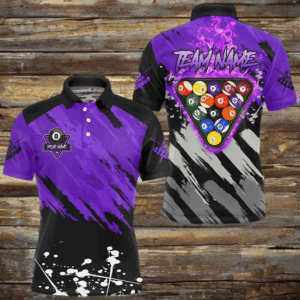 Personalized Purple Billiard Ball 8 Burning Rack Polo & Quarter-Zip Shirt For Men, Billiard Jerseys TDM3004