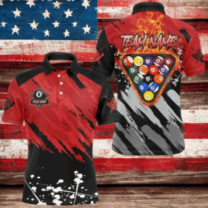Personalized Red Billiard Ball 8 Burning Rack Polo & Quarter-Zip Shirts For Men, Billiard Jerseys TDM3003