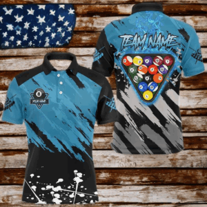 Personalized Blue Billiard Ball 8 Burning Rack Polo & Quarter-Zip Shirts For Men, Billiard Jerseys TDM3002
