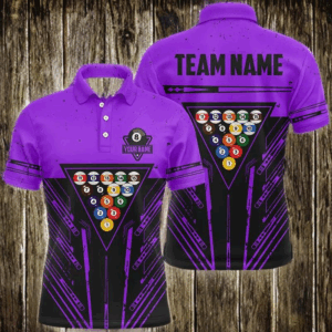 Personalized Purple Billiard 8 Ball Rack Polo & Quarter-Zip Shirts For Men, Billiard Team Jerseys TDM3001