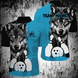 Black and Blue Wolf Bowling Polo, Quarter Zip Shirts For Men Custom Bowling Team League Jerseys NQS8642