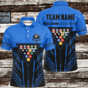 Personalized Blue Billiard 8 Ball Rack Polo & Quarter-Zip Shirts For Men, Billiard Team Jerseys TDM3000