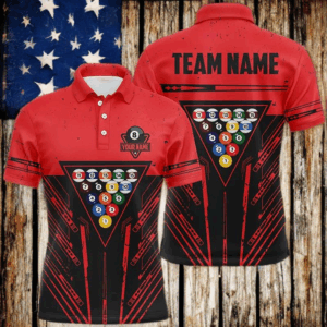 Personalized Red Billiard 8 Ball Rack Polo & Quarter-Zip Shirts For Men Best Billiard Team Jerseys TDM2999