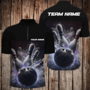 Custom Men Bowling Quarter Zip Shirts Smoke Bowling Team Jerseys Strike Bowling Shirts IPHW5402