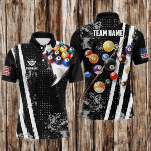 Personalized Pool Player Billiards 8 Ball Polo Shirts For Men, Custom US Flag Billiard Jerseys VHM0151