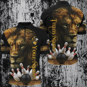 Lion Bowling Polo, Quarter Zip Shirts For Men Custom Bowling League Shirt Bowling Team Jerseys Outfits NQS8561
