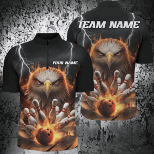 Thunder Lightning Storm Custom Flame Eagle Bowling Shirts For Men, Fire Bowling Jerseys IPHW7581