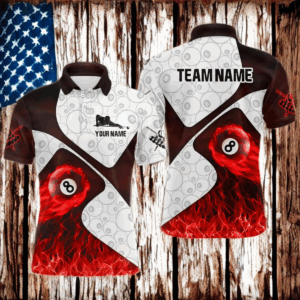 Fire Flame 8 Ball Pool Pattern Custom Billiard Polo & Quarter-Zip For Men, Billiard Jerseys |Red TDM2996