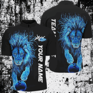 Blue Lion Custom Bowling Short Sleeve Shirts For Men, Lion Bowling Team Shirt Bowler Outfits IPHW7527