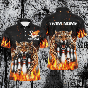 Custom Bowling Shirts Cheetah Bowling Polo Flames Bowling Shirt for Men QZT452