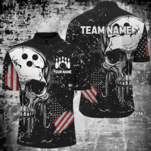 Custom Vintage American Flag Patriotic Bowling Shirts For Men, Skull Bowling Team Shirts IPHW7083