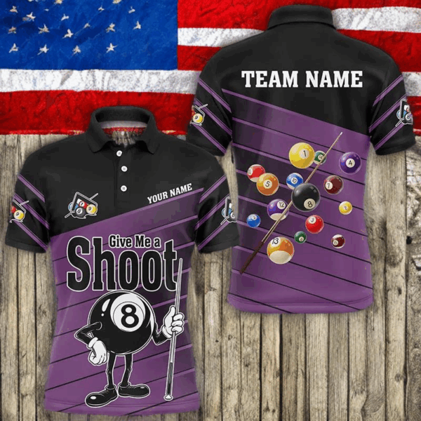Personalized Purple Give Me A Shoot Billiard Shirts For Men, Funny Saying Billiard Jerseys TDM2989