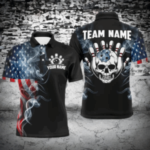Custom Skull Bowling Shirts For Men Women American Flag Bowling Jersey Team BDT507