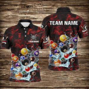 Funny Billiard Balls In Water Custom Smoke Pattern Men Billiard Shirts, Pool Billiard Jerseys |Red TDM2988