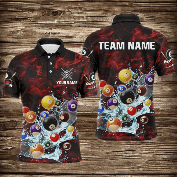 Funny Billiard Balls In Water Custom Smoke Pattern Men Billiard Shirts, Pool Billiard Jerseys |Red TDM2988