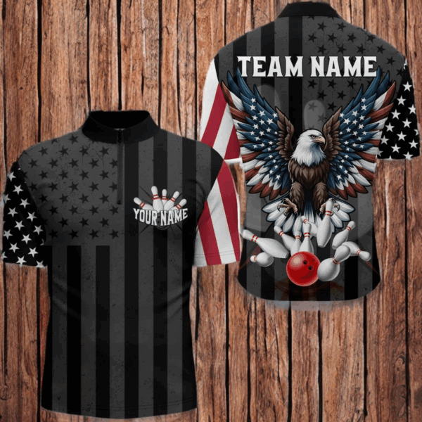 Eagle Bowling Quarter-Zip Shirt Custom Bowling Jersey for Men Bowling Team League QZT51