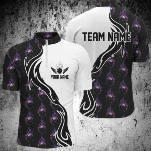 Purple Flame Bowling Ball Men'S Bowling Polo Shirt, Custom Bowling Jerseys With Team Name IPHW6947