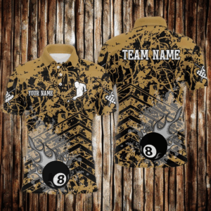Personalized Flame 8 Ball Custom Yellow Camo Abstract Billiard Shirt For Men, Pool Billiard Jerseys TDM2987