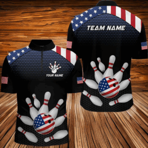 Custom American Flag Bowling Jersey Men Women Patriotic Bowling 1/4 Zip Shirt For Team BDT492