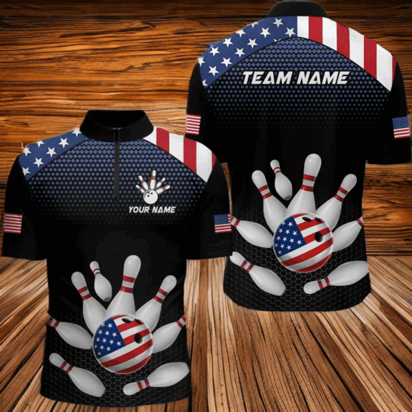 Custom American Flag Bowling Jersey Men Women Patriotic Bowling 1/4 Zip Shirt For Team BDT492