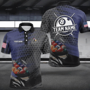 Blue And Black Billiard Polo & Quarter-Zip Shirts For Men Custom Billiard Team Shirts Pool Jerseys TDM2986