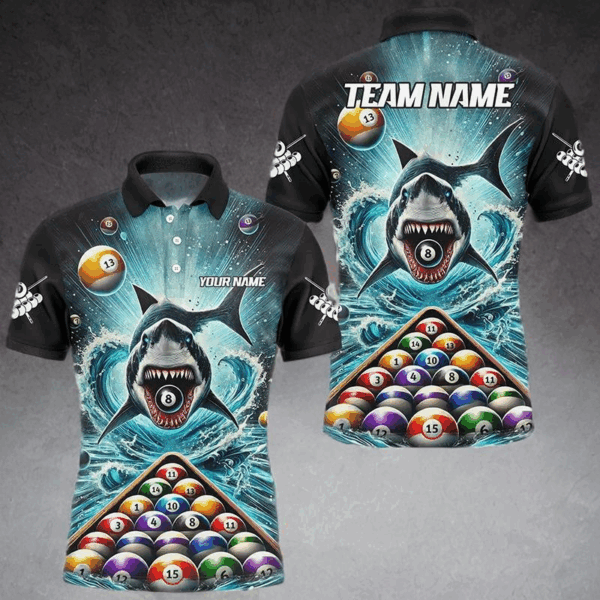 Personalized Pool Ball And Shark Billiard Shirts For Men Custom Unique Team League Billiard Jerseys TDM2970