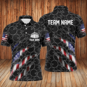Custom Patriotic Bowling Shirts For Men, American Flag Bowling Uniform Bowlers Outfit | Black IPHW6778