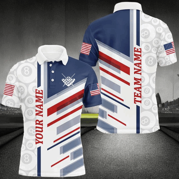 Personalized American Flag Line Ball 8 Pattern Billiard Shirts For Men, Patriotic Billiard Jerseys TDM2968