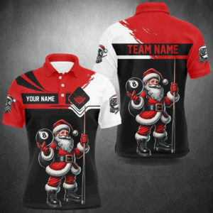 Black And Red Santa Christmas Billiard Shirts For Men Custom Funny Xmas Billiard Jerseys Outfit TDM2966