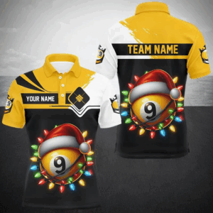 Funny 9 Ball Pool Colorful Christmas Light Custom Men Billiard Shirt 9 Ball Xmas Billiard Jersey TDM2965